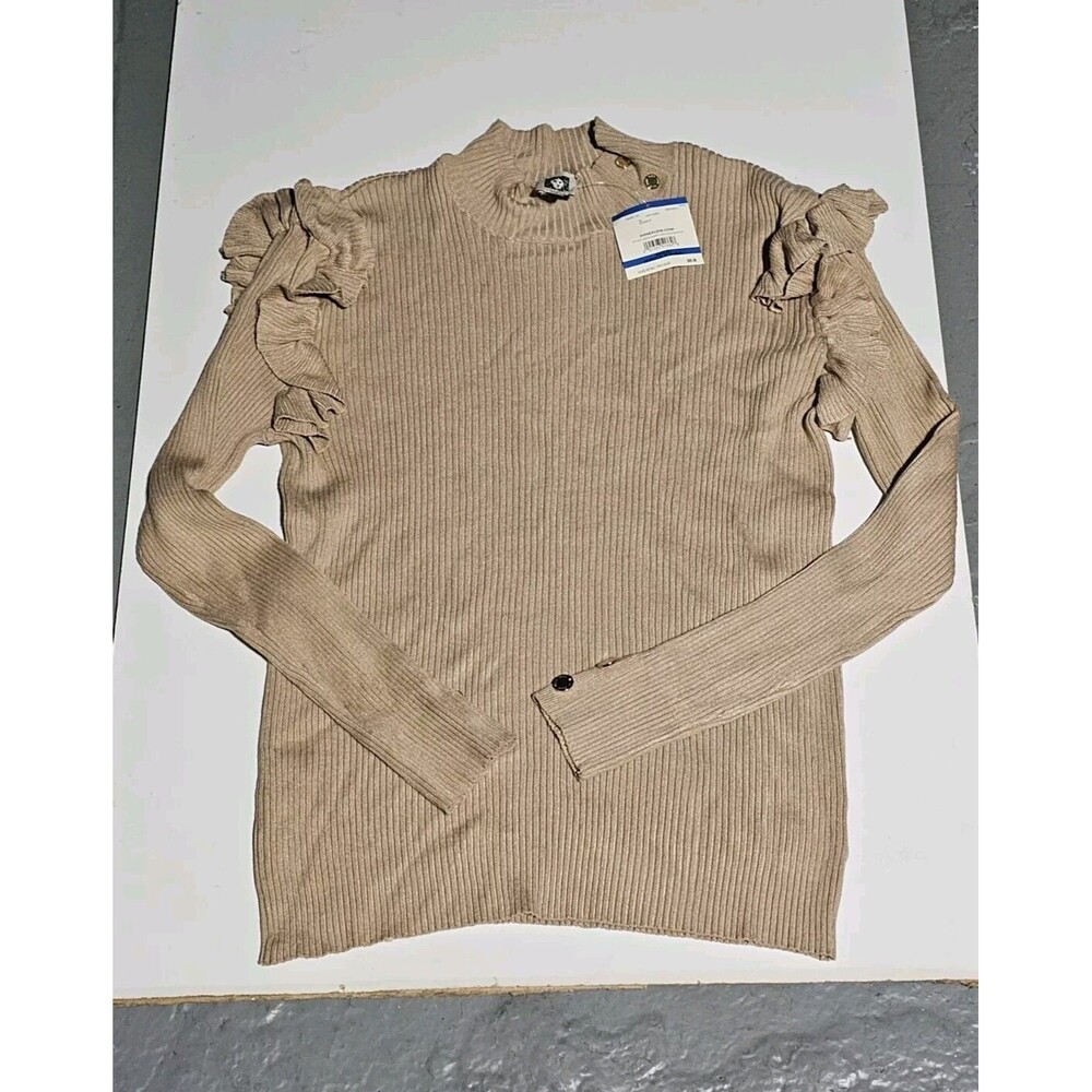 New ANNE KLEIN Women's Metallic Long Sleeve Mock Neck Sweater Size XL